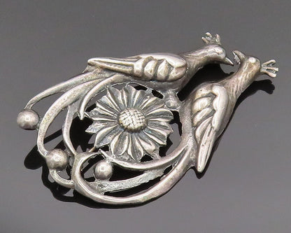 925 Silver  Vintage Antique Garden Love Birds Floral Brooch Pin  BP10163