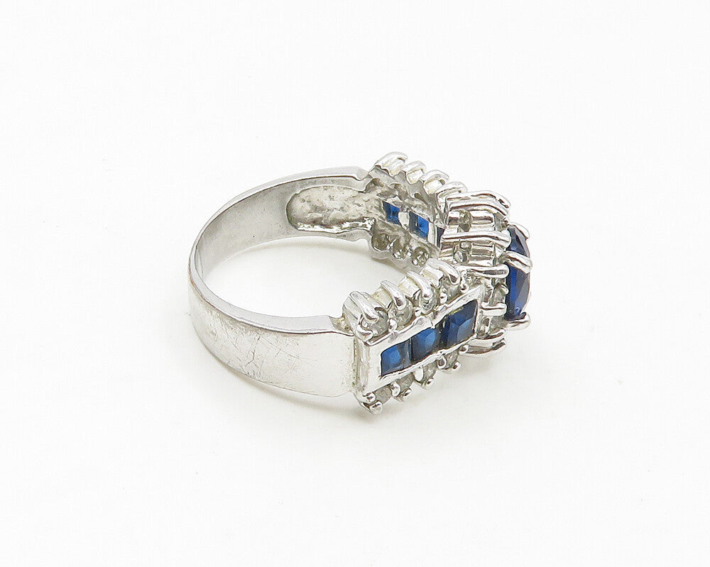 925 Sterling Silver  Shiny Blue & White Topaz Band Ring Sz 9  RG18594