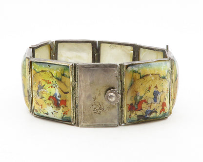 CHINESE EXPORT 925 Silver Vintage Antique Art Story Teller Bracelet  BT4695