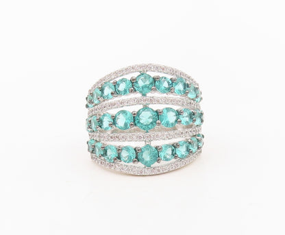 925 Sterling Silver Vintage Ring Designer Aqua & White CZ Bands  Sz 8.5  RG30150