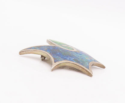 925 Sterling Silver Vintage Brooch Pin ARTE PLATA Carved Inlay Turquoise BP10901