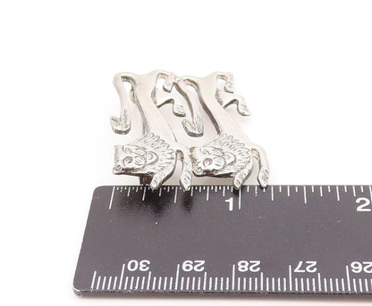 925 Sterling Silver Vintage Brooch Pin Modernist Majestic Heraldic Lions BP12376