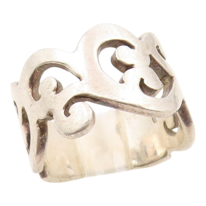925 Sterling Silver Vintage Ring Modernist Open Scrollwork Band  Sz 9  RG36100