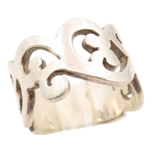 925 Sterling Silver Vintage Ring Modernist Open Scrollwork Band  Sz 9  RG36100