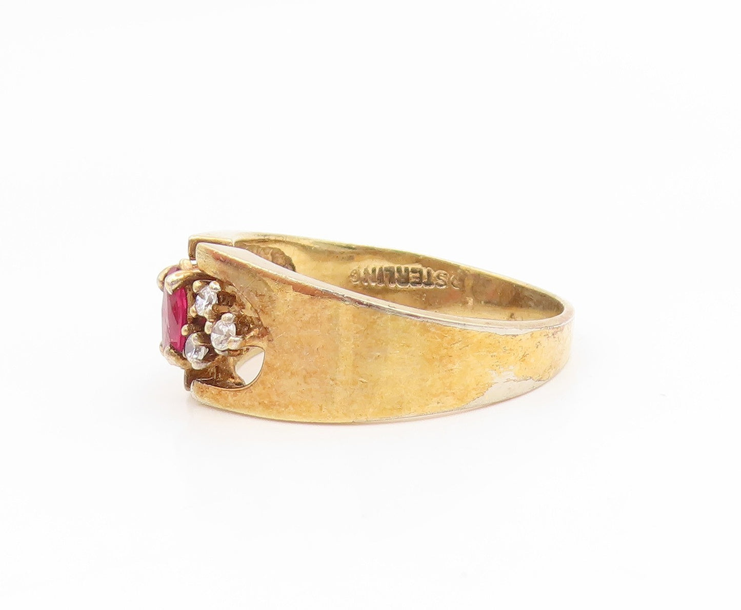 925 Sterling Silver Vintage Ring Gold Plated Ruby & Topaz Band  Sz 9  RG35290