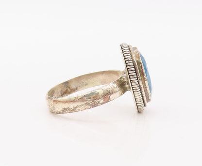 925 Sterling Silver Vintage Ring Oval Blue Gemstone Rope Carved  Sz 9.5  RG30289