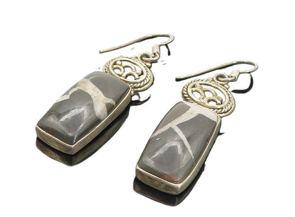 925 Sterling Silver  Vintage Cabochon Cut Jasper Square Drop Earrings  EG3522