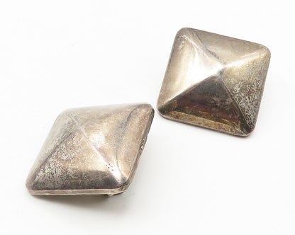 925 Sterling Silver  Vintage Modernist Square Dome Non Pierce Earrings  EG5798