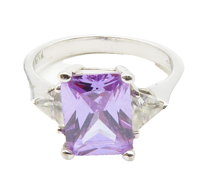 925 Sterling Silver  Purple & White Cubic Zirconia Band Ring Sz 7  RG12941
