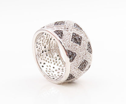 925 Sterling Silver Vintage Ring Spinel & CZ Geometric Pattern Band Sz 7 RG35664
