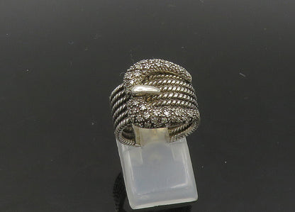 925 Sterling Silver  Vintage Genuine Diamonds Buckle Band Ring Sz 6  RG21797