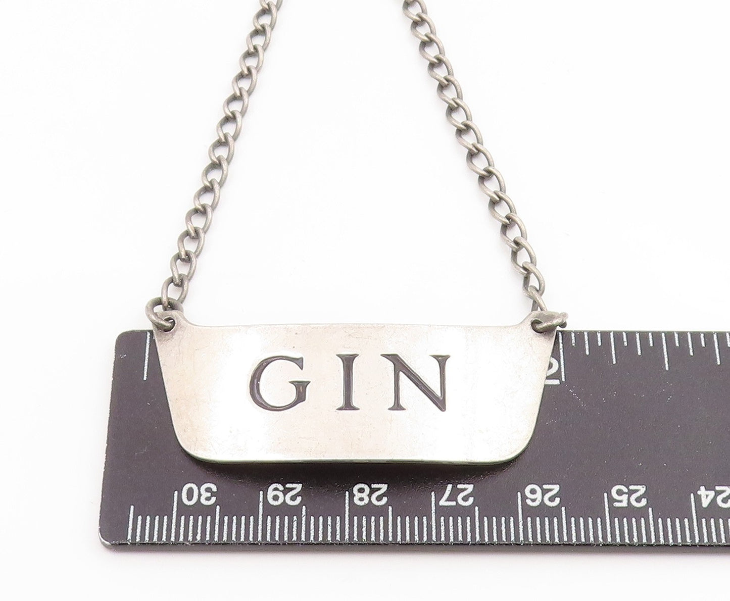 925 Sterling Silver Vintage Liquor Tag Classic Etched Gin Decanter Label  TR4213