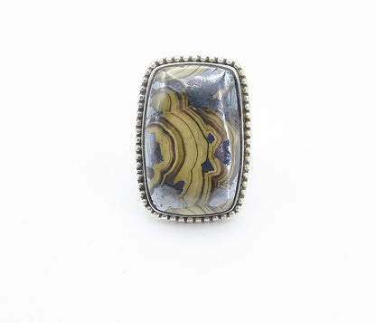 925 Sterling Silver  Cabochon Cut Brown Agate Square Cocktail Ring Sz 8 RG8141