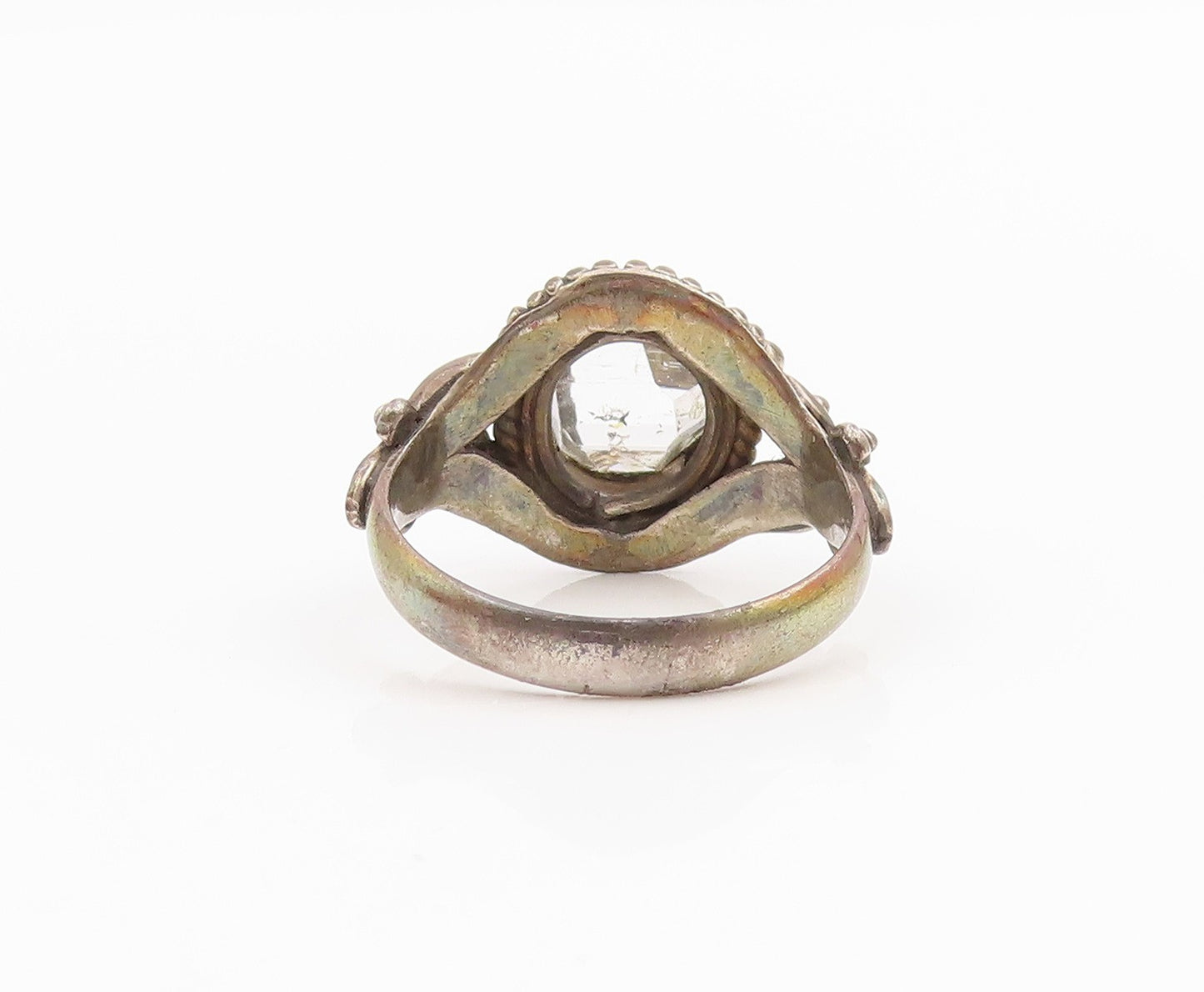925 Sterling Silver Vintage Ring Crystal Halo Twisted Rope Band  Sz 7  RG34277