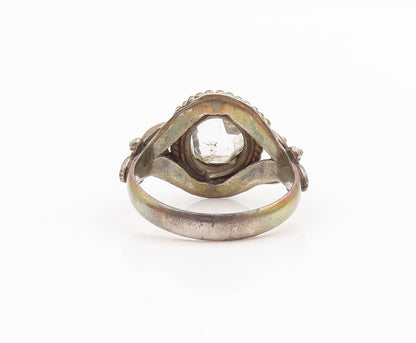 925 Sterling Silver Vintage Ring Crystal Halo Twisted Rope Band  Sz 7  RG34277