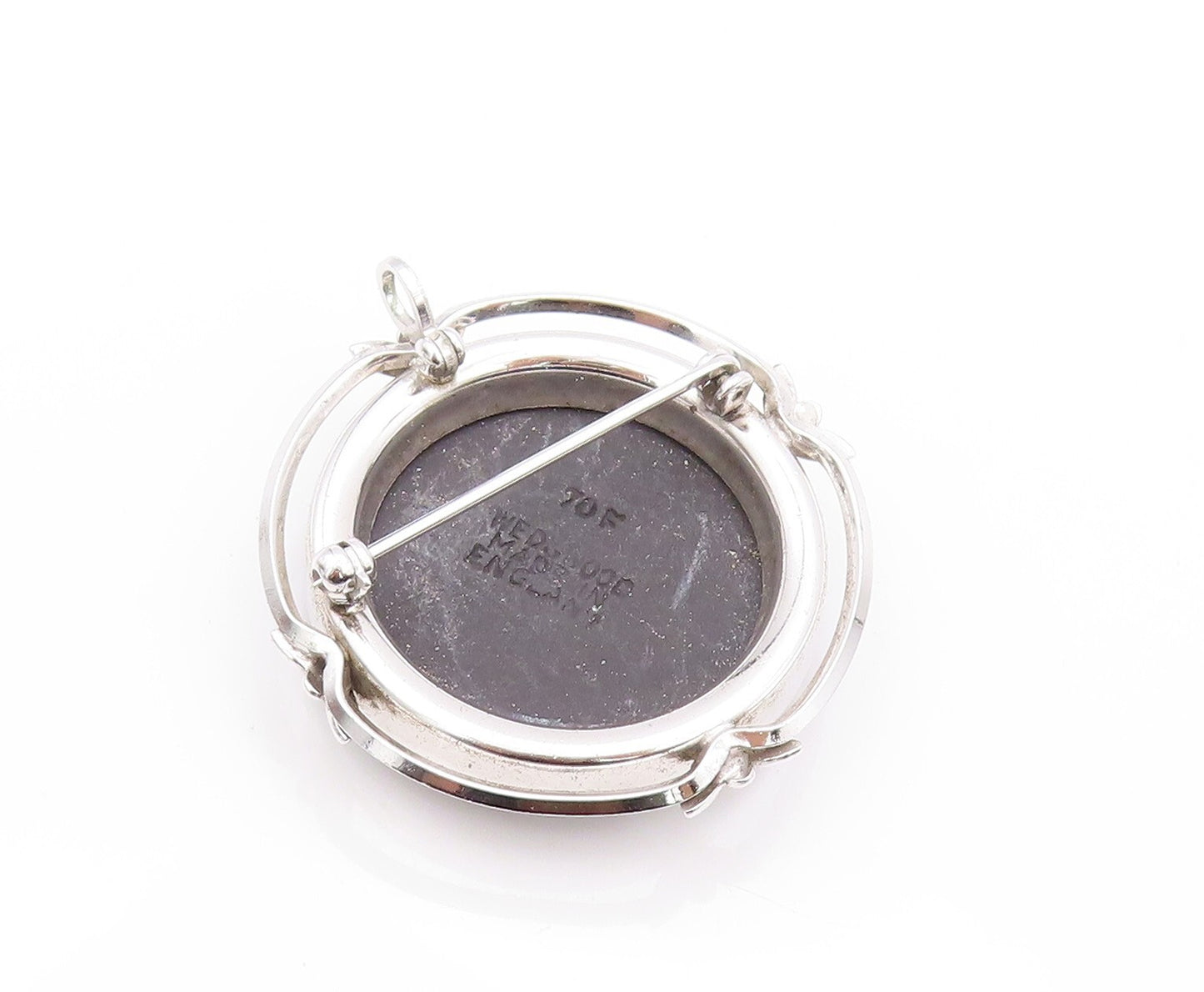 925 Sterling Silver Vintage Brooch  WEDGWOOD black Jasper Cameo  BP11551