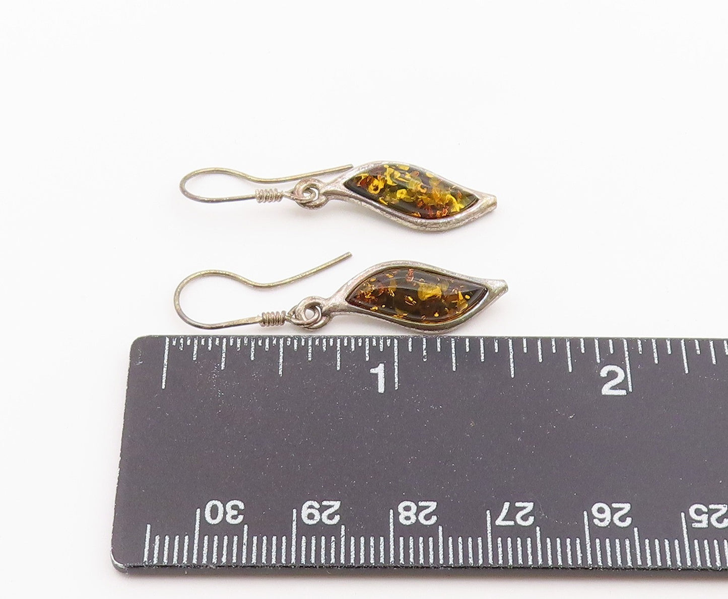 925 Sterling Silver Vintage Earrings Modernist Baltic Amber Dangles  EG14430