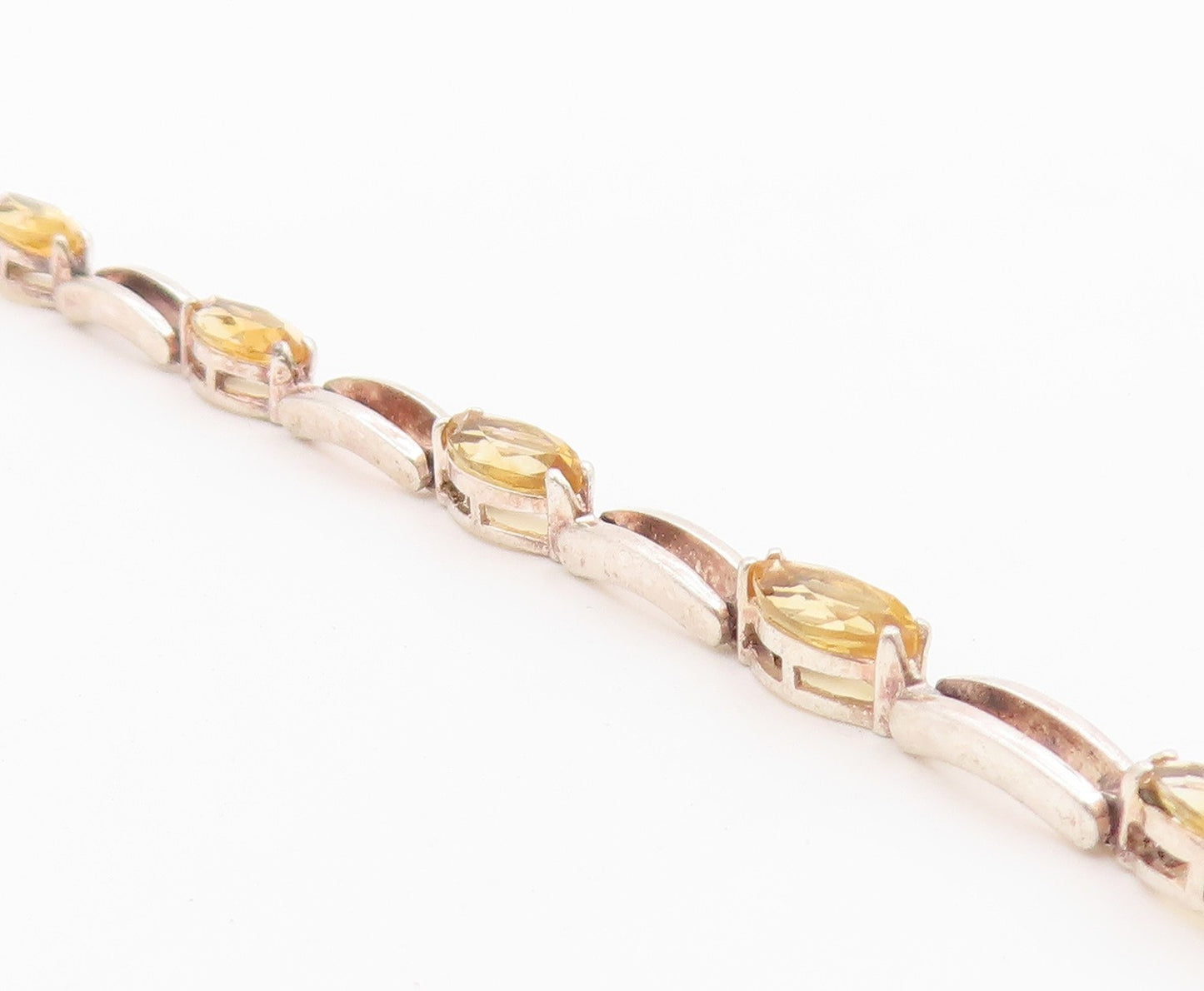 925 Sterling Silver Vintage Bracelet Modernist Marquise Cut Citrine Link BT12171