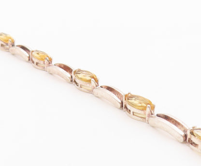 925 Sterling Silver Vintage Bracelet Modernist Marquise Cut Citrine Link BT12171