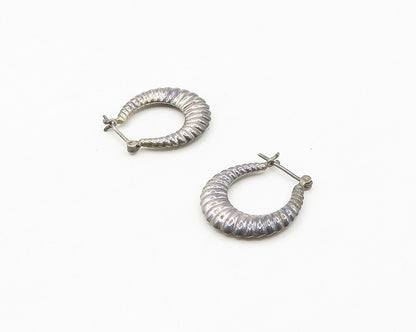 925 Sterling Silver  Vintage Fluted Hollow Dark Tone Hoop Earrings  EG8913