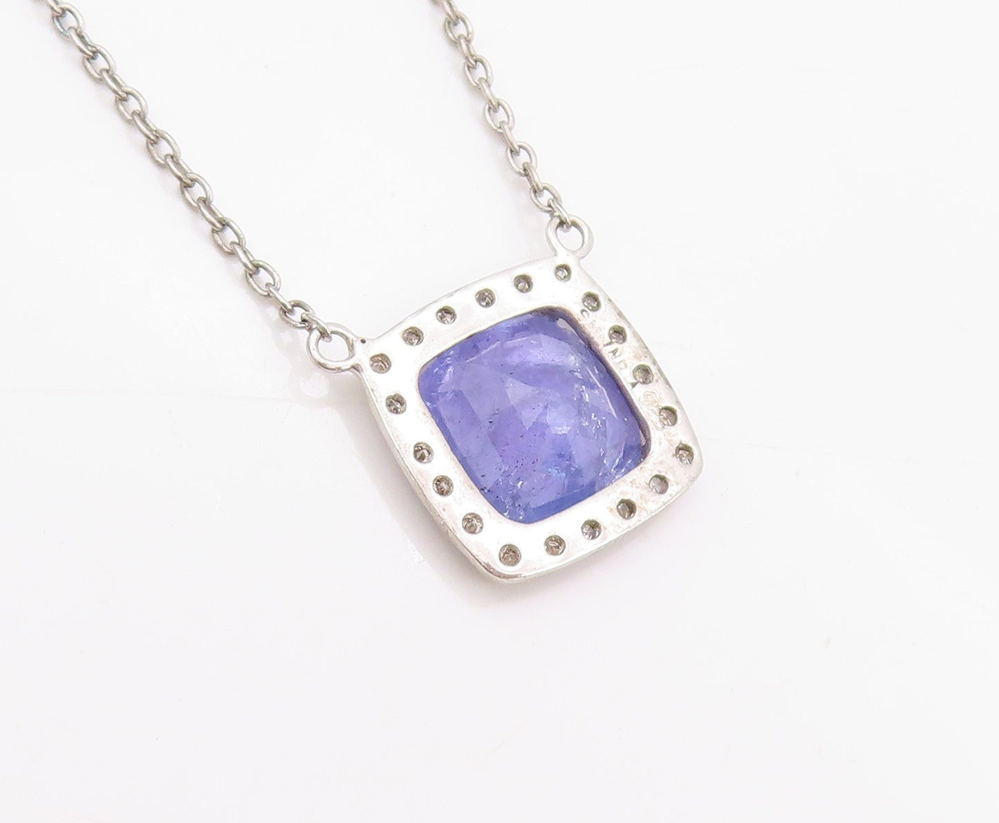 925 Sterling Silver Vintage Necklace Minimalist Diamonds & Tanzanite  NE4513