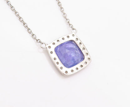 925 Sterling Silver Vintage Necklace Minimalist Diamonds & Tanzanite  NE4513