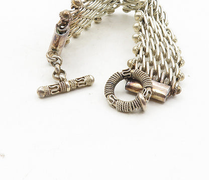 925 Sterling Silver  Vintage Floral Dome Detail Fence Chain Bracelet  BT4050