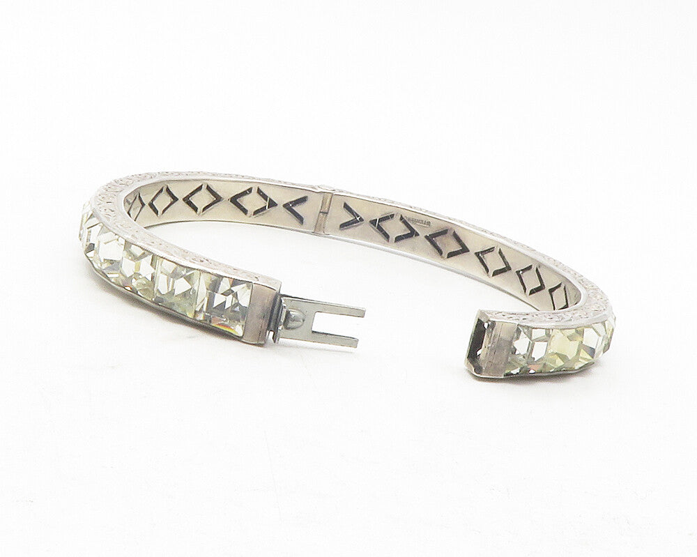 925 Sterling Silver  Vintage Cubic Zirconia Floral Bangle Bracelet  BT4761