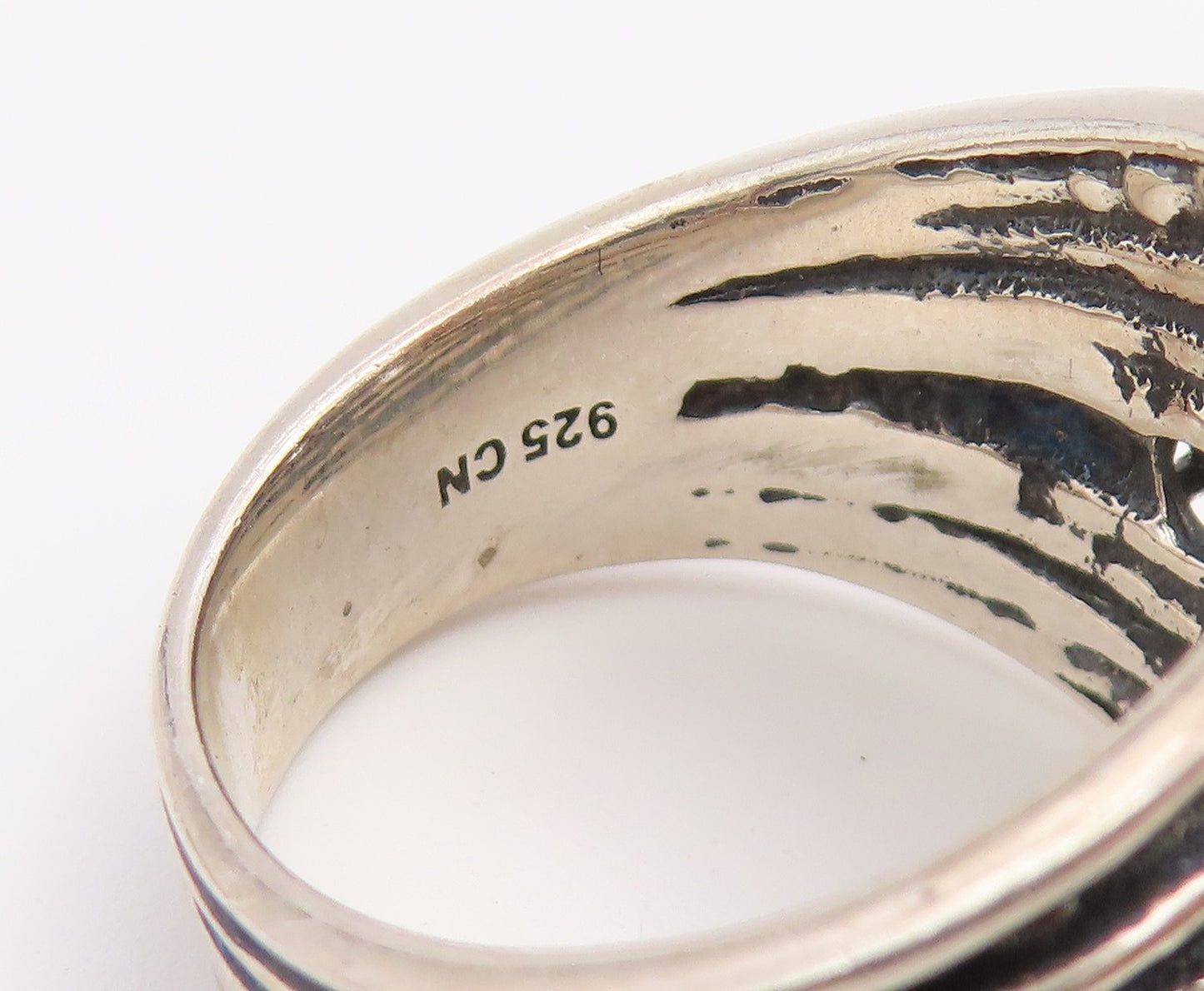 925 Sterling Silver Vintage Ring CZ Wide Tapered Statement Band  Sz 10  RG36735