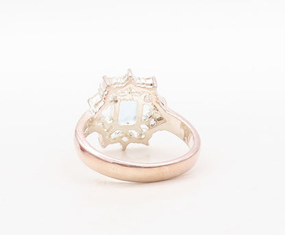 925 Sterling Silver Vintage Ring Modernist Blue Halo White Topaz  Sz 7 RG31123