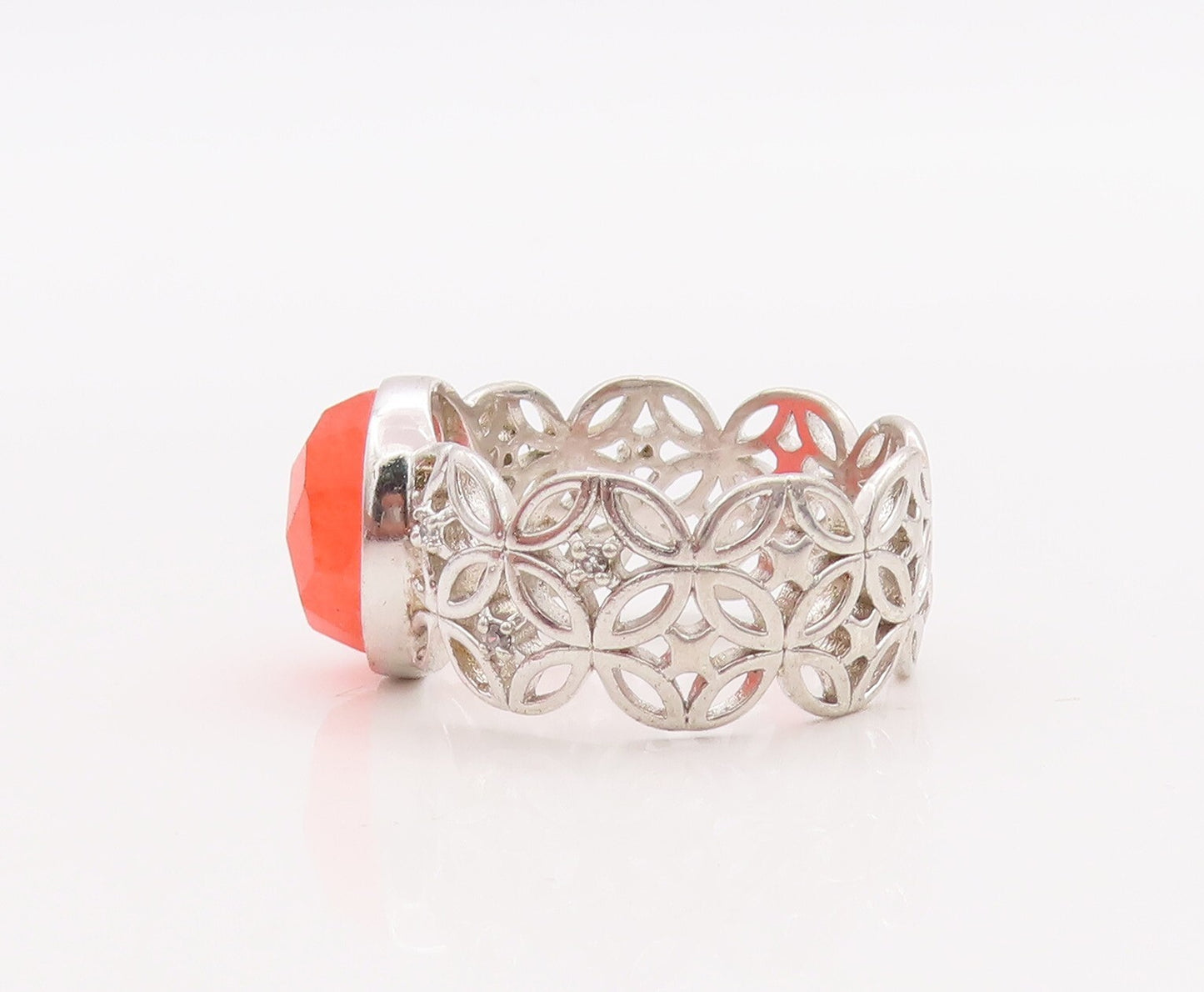 925 Sterling Silver Vintage Ring Oval Orange Gemstone Cutout Band Sz 10  RG28932