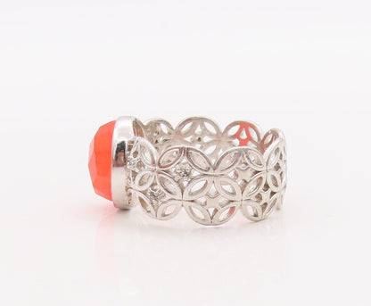925 Sterling Silver Vintage Ring Oval Orange Gemstone Cutout Band Sz 10  RG28932
