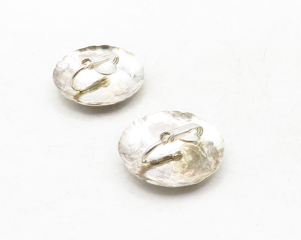 925 Sterling Silver  Vintage Modernist Hammered Non Pierce Earrings  EG6593