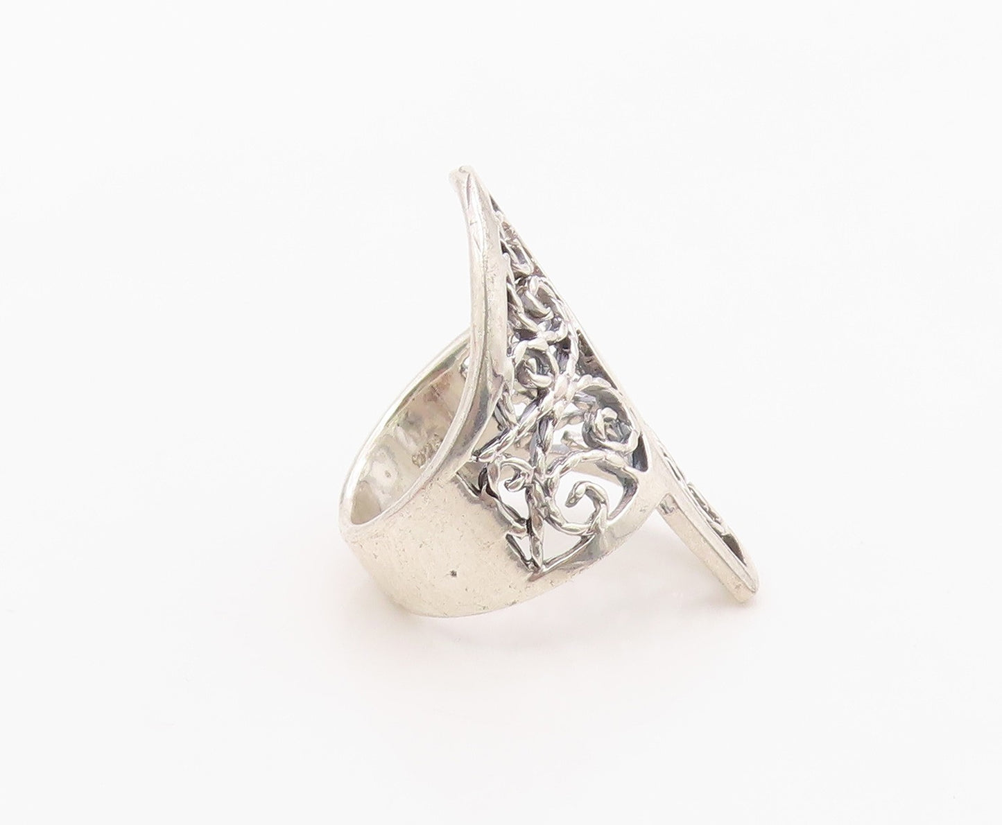 925 Sterling Silver Vintage Ring Classic Openwork Floral Vine Band Sz 6 RG36316
