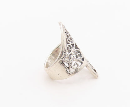 925 Sterling Silver Vintage Ring Classic Openwork Floral Vine Band Sz 6 RG36316