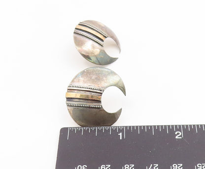14k Gold & 925 Sterling Silver Vintage Earrings Bold Crescent Moon Stud  EG14188