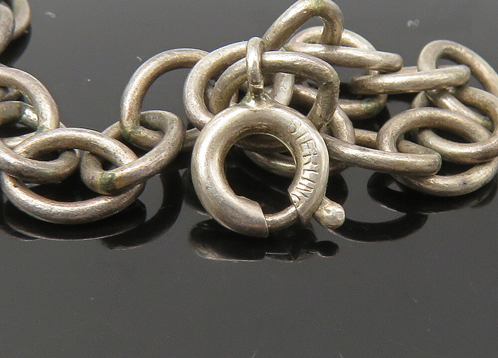 925 Sterling Silver  Vintage Dark Tone Swirl Bar Link Chain Necklace  NE3613