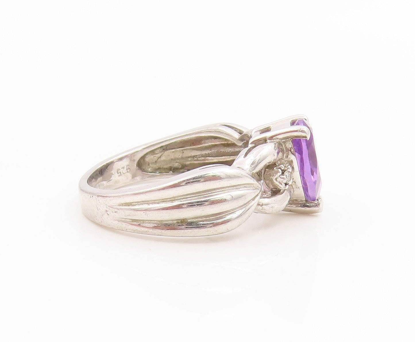 925 Sterling Silver Vintage Ring Pear Cut Amethyst Statement Band  Sz 7  RG35932