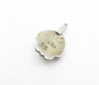 NAVAJO 925 Sterling Silver  Vintage Mother Of Pearl Floral Pendant  PT3718