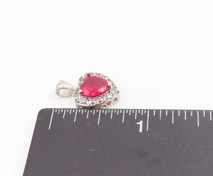 925 Sterling Silver Vintage Pendant CZ & Halo Topaz Love Heart Charm  PT25433