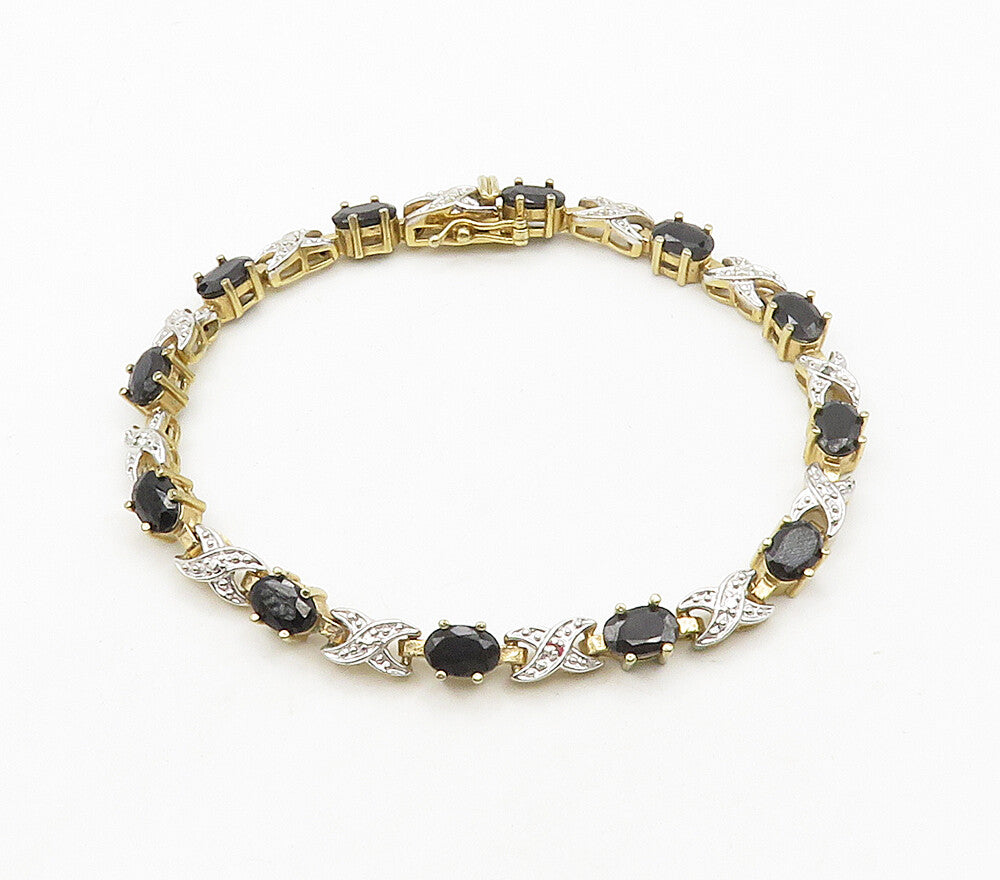 925 Silver  Shiny Genuine Diamonds & Sapphire Two Tone Chain Bracelet  BT6202