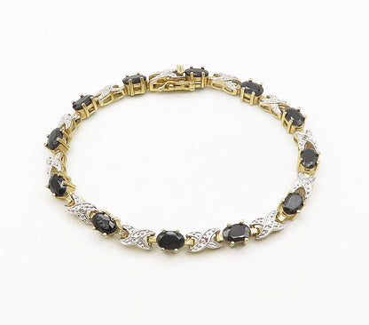 925 Silver  Shiny Genuine Diamonds & Sapphire Two Tone Chain Bracelet  BT6202