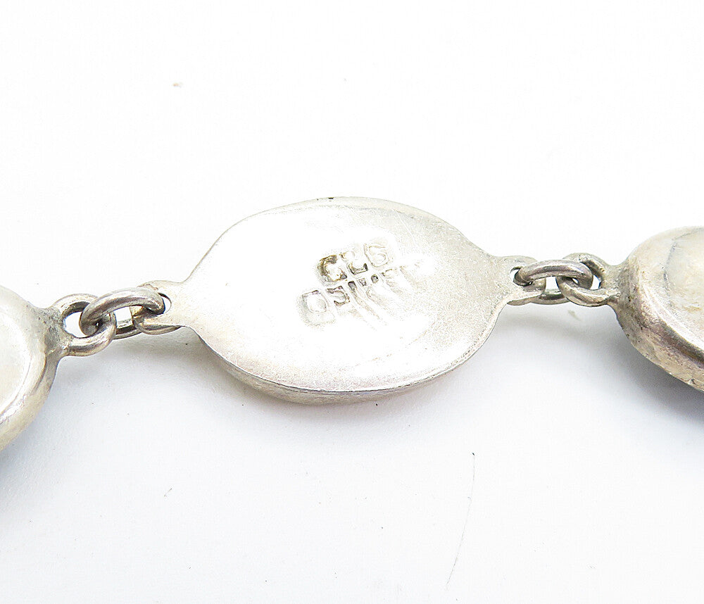 MEXICO 925 Sterling Silver Vintage Cabochon Sodalite Chain Bracelet BT2891