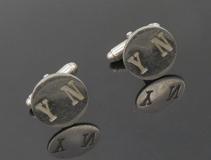 925 Sterling Silver  Vintage Shiny YN Initials Smooth Round Cufflinks  TR2313