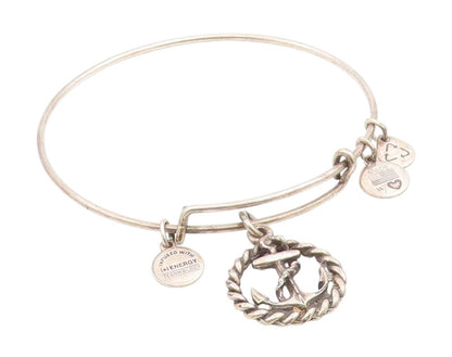 ALEX & ANI 925 Silver  Vintage Ship Anchor Charmed Bangle Bracelet  BT9102