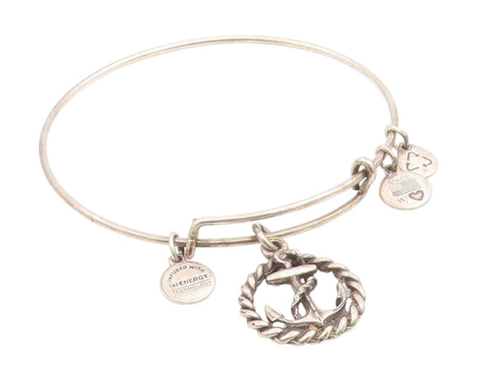 ALEX & ANI 925 Silver  Vintage Ship Anchor Charmed Bangle Bracelet  BT9102