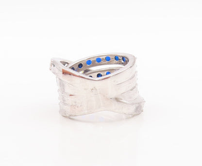 925 Sterling Silver Vintage Ring Designer Sapphire & CZ Bands  Sz 7  RG29464