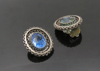 ISRAEL 925 Sterling Silver  Vintage Blue Stone Non Pierce Earrings  EG10726