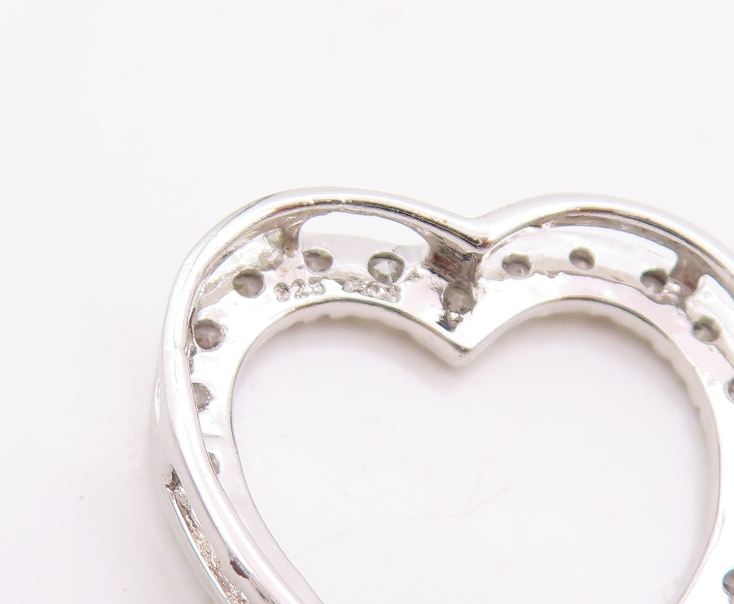 925 Sterling Silver Vintage Pendant Round CZ Cutout Love Heart  PT24693