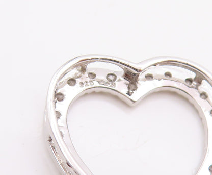 925 Sterling Silver Vintage Pendant Round CZ Cutout Love Heart  PT24693